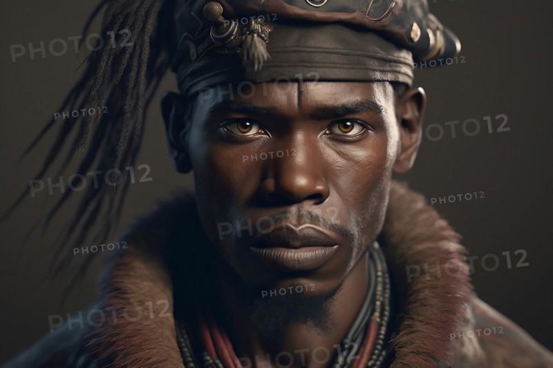 Portrait of man from Himba herder tribe in Namibia. Ai generated art
