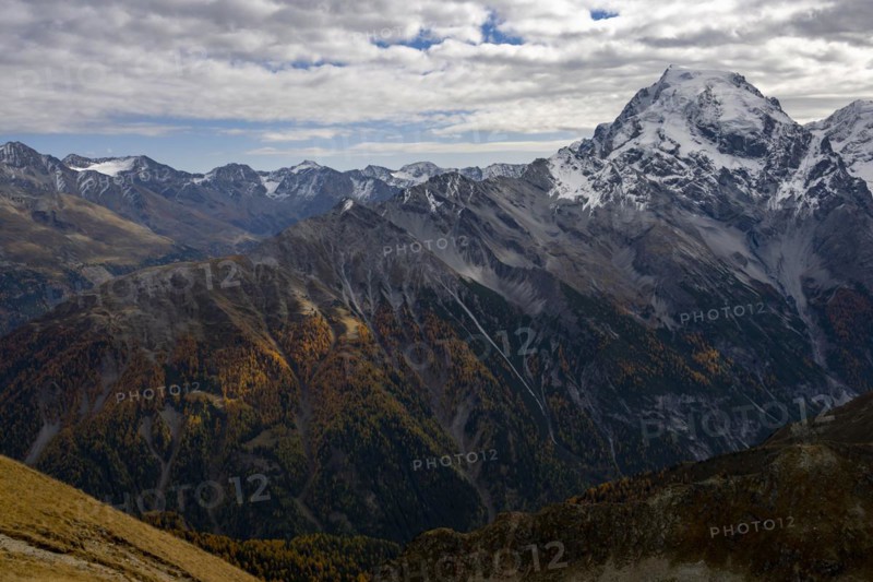 Autumnal mountain landscape with Ortles mountains