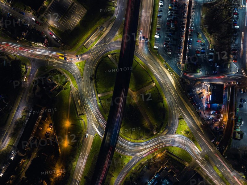 Night Top Down over Penn Inn Flyover and Roundabout from a drone Newton Abbot