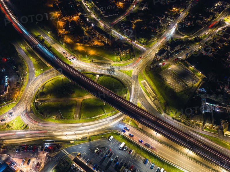Night Top Down over Penn Inn Flyover and Roundabout from a drone Newton Abbot