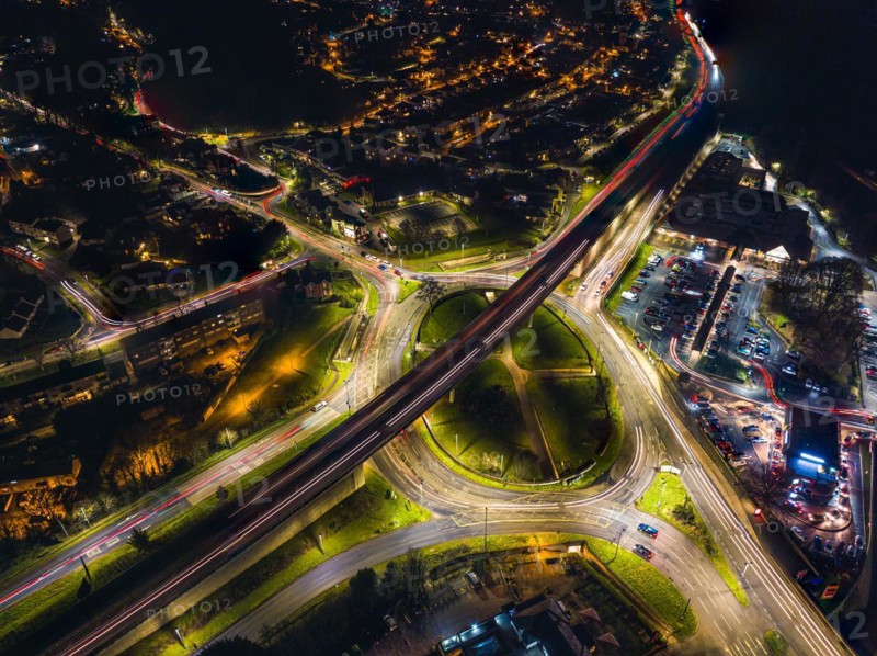 Night Top Down over Penn Inn Flyover and Roundabout from a drone Newton Abbot