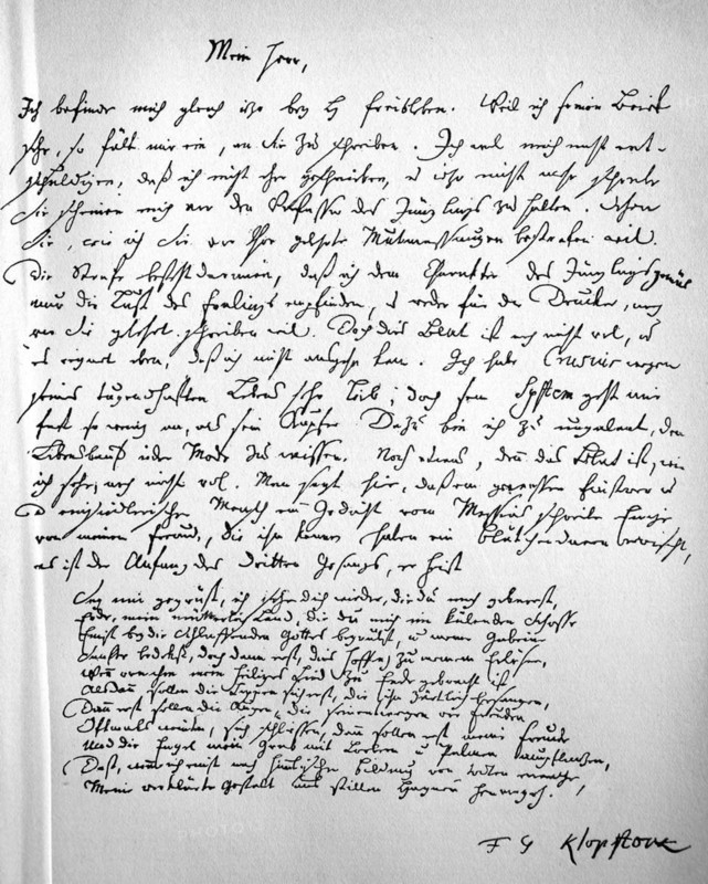 Personal letter from Friedrich Gottlieb Klopstock