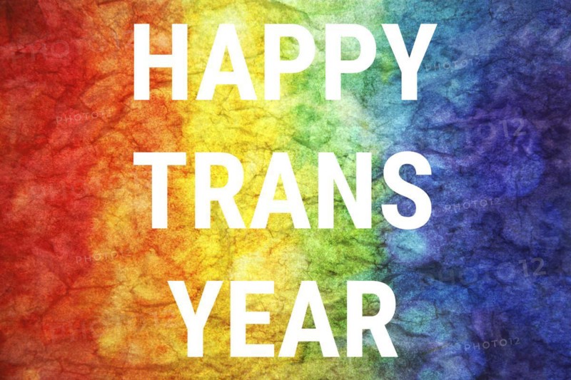 Happy trans year words on LGBT textured background