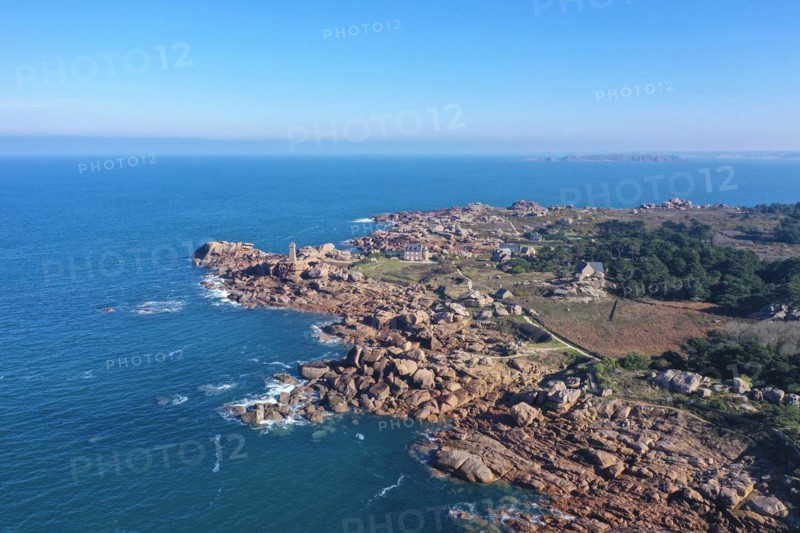 Aerial view rocky coast of Ploumanach