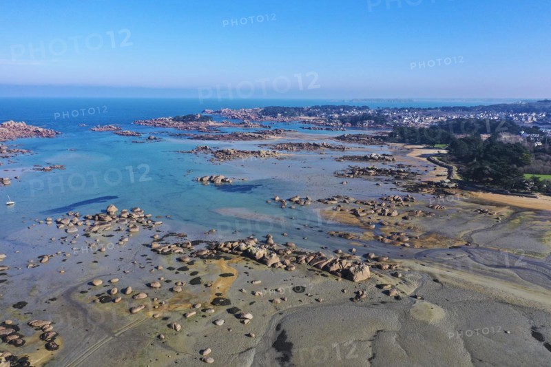 Aerial view rocky coast of Tregastel and Ploumanach