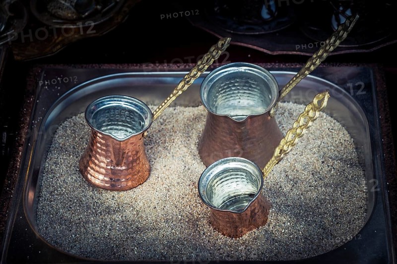 Turkish coffee pots made of metal in a traditional style