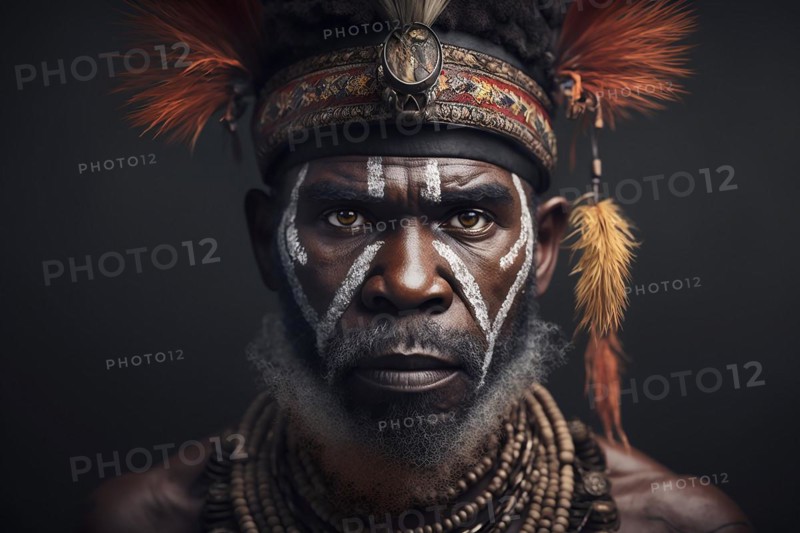 Portrait of Huli Wigmen tribesman from Papua New Guinea. Ai generated art