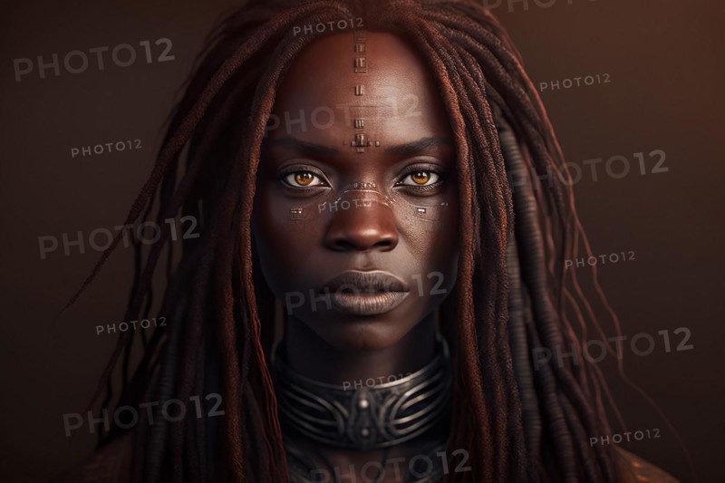 Portrait of woman from Himba herder tribe in Namibia. Ai generated art