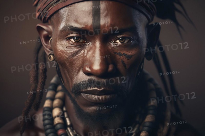 Portrait of man from Himba herder tribe in Namibia. Ai generated art