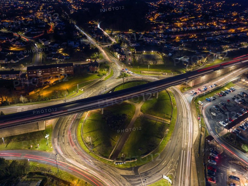Night over Penn Inn Flyover and Roundabout in Newton Abbot
