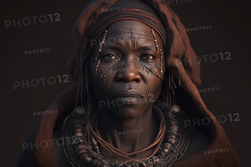 Portrait of woman from Himba herder tribe in Namibia. Ai generated art