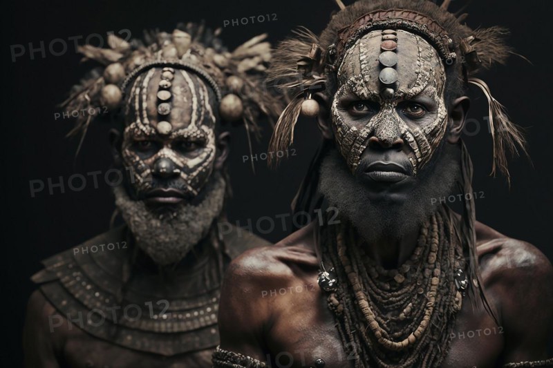 Portrait of Asaro Mudmen tribe in Papua New Guinea. Ai generated art