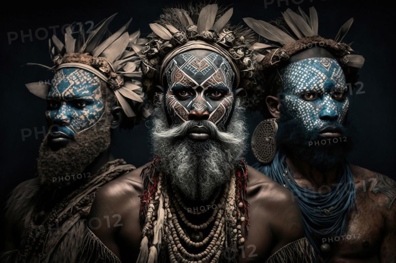 Portrait of Asaro Mudmen tribe in Papua New Guinea. Ai generated art