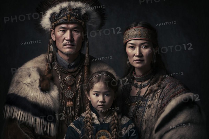 Family portrait from Nenets tribe in Siberia. Ai generated art