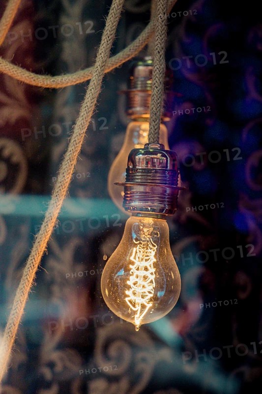 Decorative antique edison style filament light bulbs hanging
