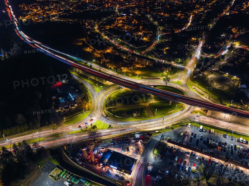 Night Top Down over Penn Inn Flyover and Roundabout from a drone Newton Abbot
