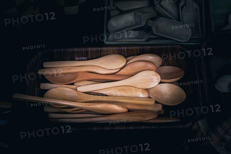 Dozens of soup spoon or tablespoon made of wood