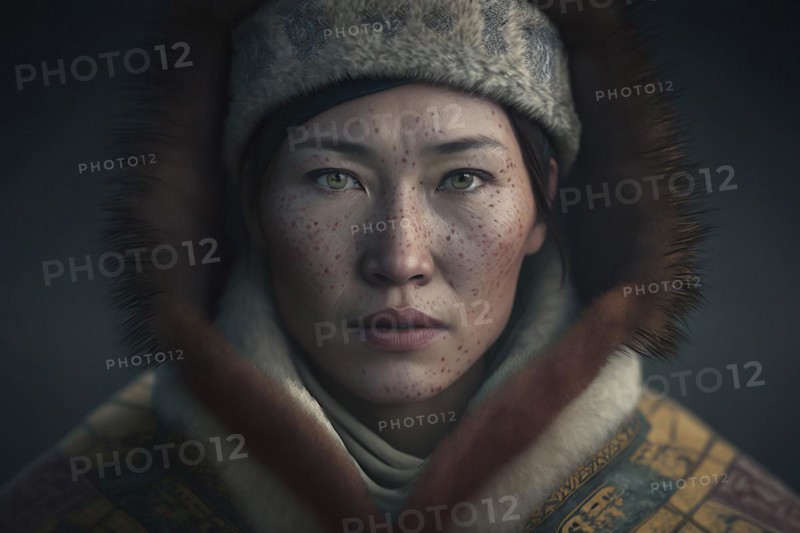 Portrait of woman from Nenets tribe in Siberia. Ai generated art