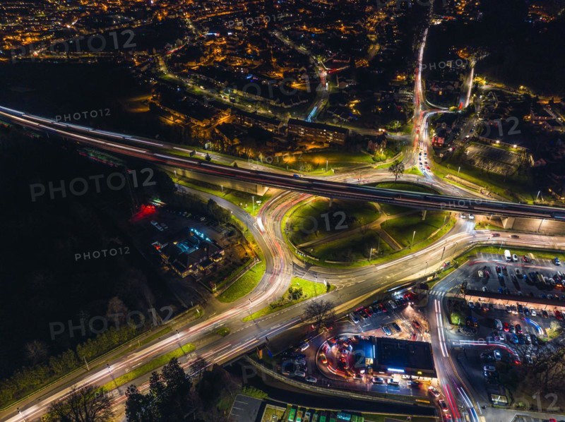 Night Top Down over Penn Inn Flyover and Roundabout from a drone Newton Abbot