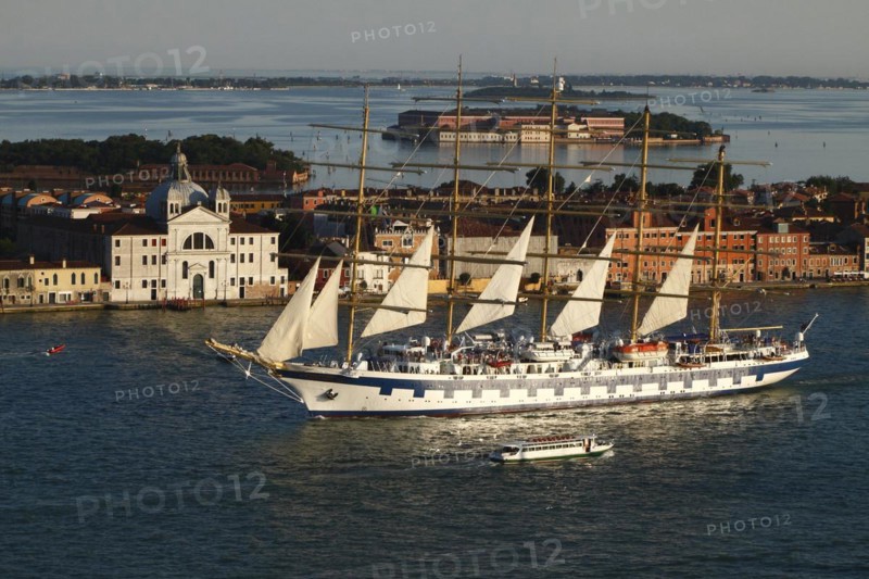 View of the cruise ship Star Clippers from the Campanile