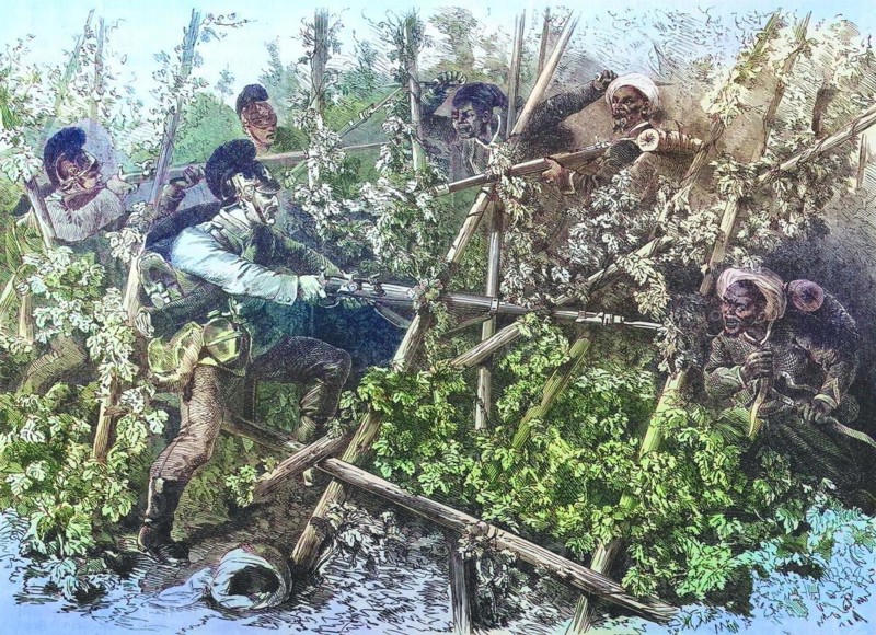 Bavarian infantry battling Turcos and Znaben in the hop fields near Weissenburg