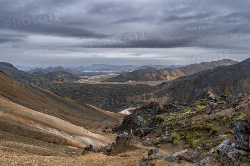 View over lava field Laugahraun at the turnoff to the peak Brennisteinsalda