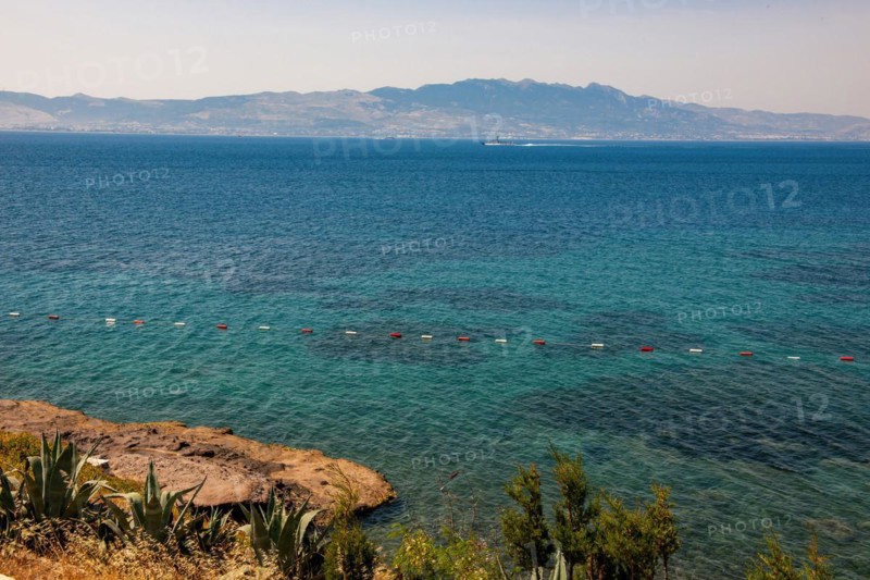View from Turkish coast over Aegean Sea to Greek island Kos
