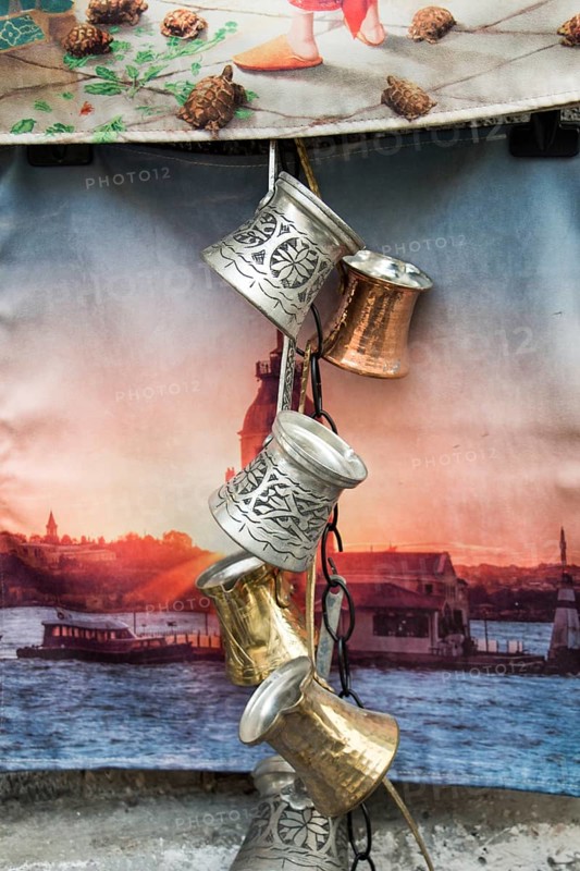 Turkish coffee pots made of metal in a traditional style