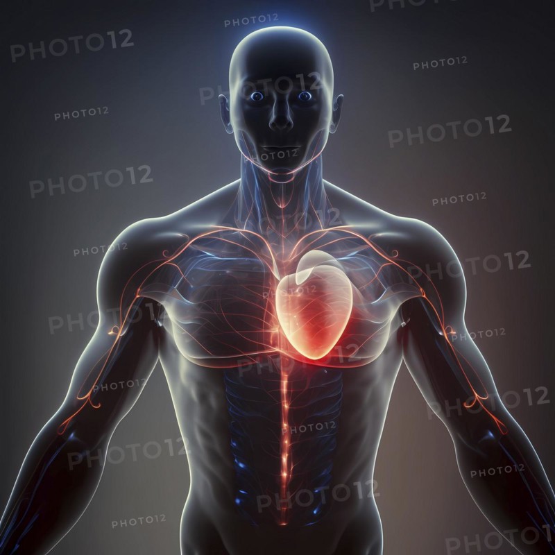 Transparent human looking at the heart