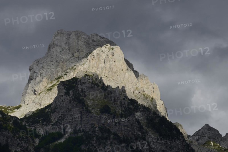 Sunspot on a peak of the Albanian Alps in Valbona National Park