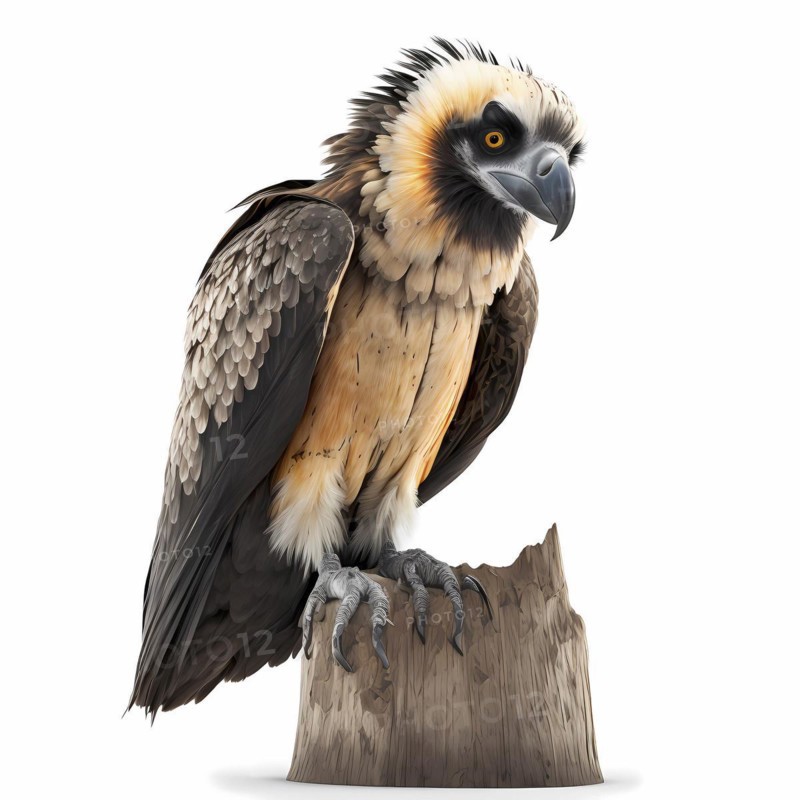 Portrait of an bearded vulture who sits on a pole