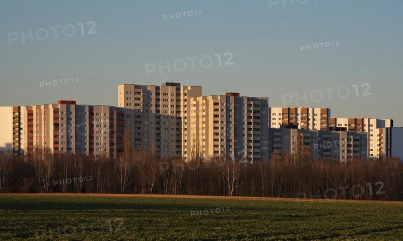 Tenement houses on the outskirts of the city in the evening light