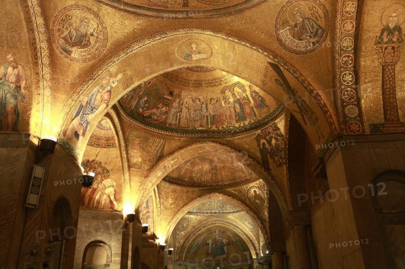 Porch with gilded mosaics and Old Testament themes