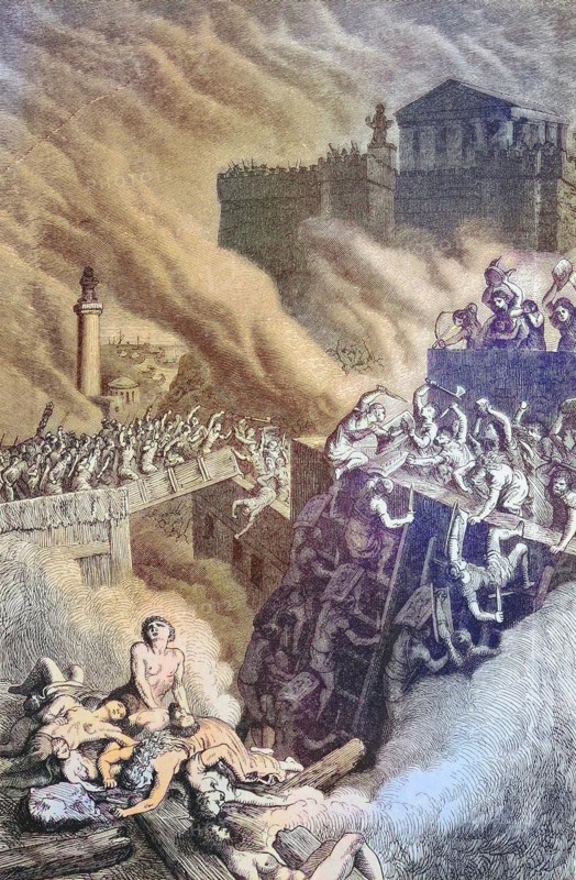 The storming of Byrsa Castle during the capture of Carthage. Byrsa was a fortified citadel above the Phoenician port in ancient Carthage
