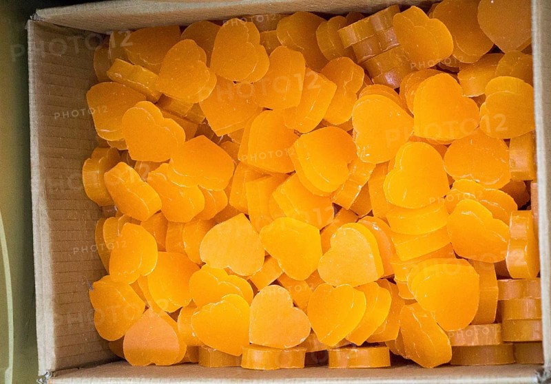 Colorful fragrant bars of soap in the shape of heart and