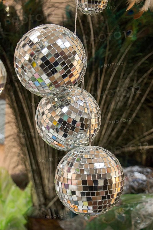 Disco balls with mirror pieces for dancing in a disco club