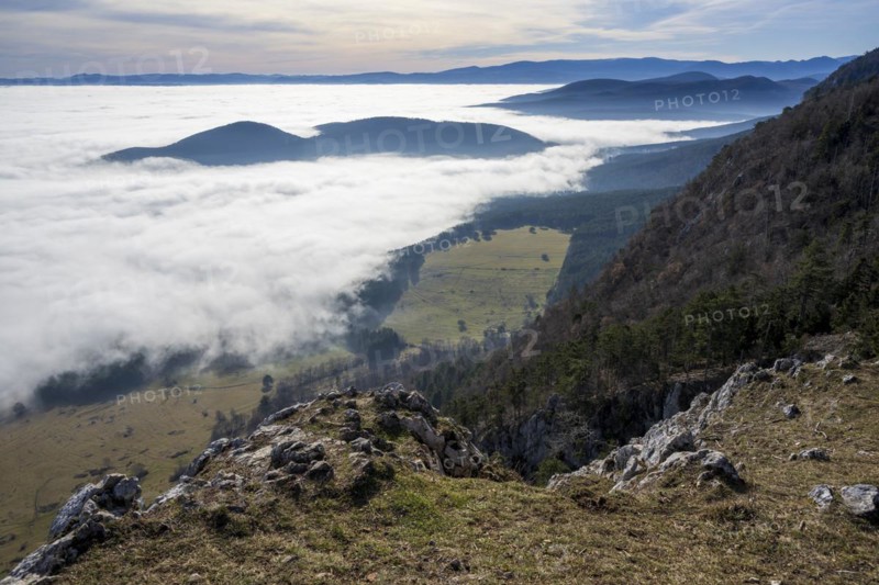 View of valley with fog