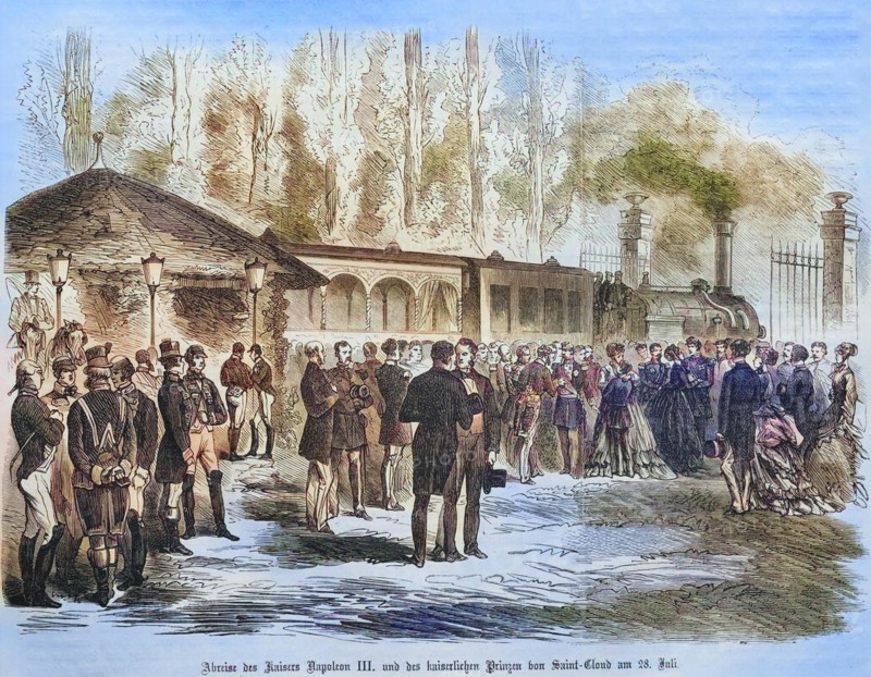 Departure of the emperor Napoleon III and the imperial prince in Saint Cloud on July 28th 1870