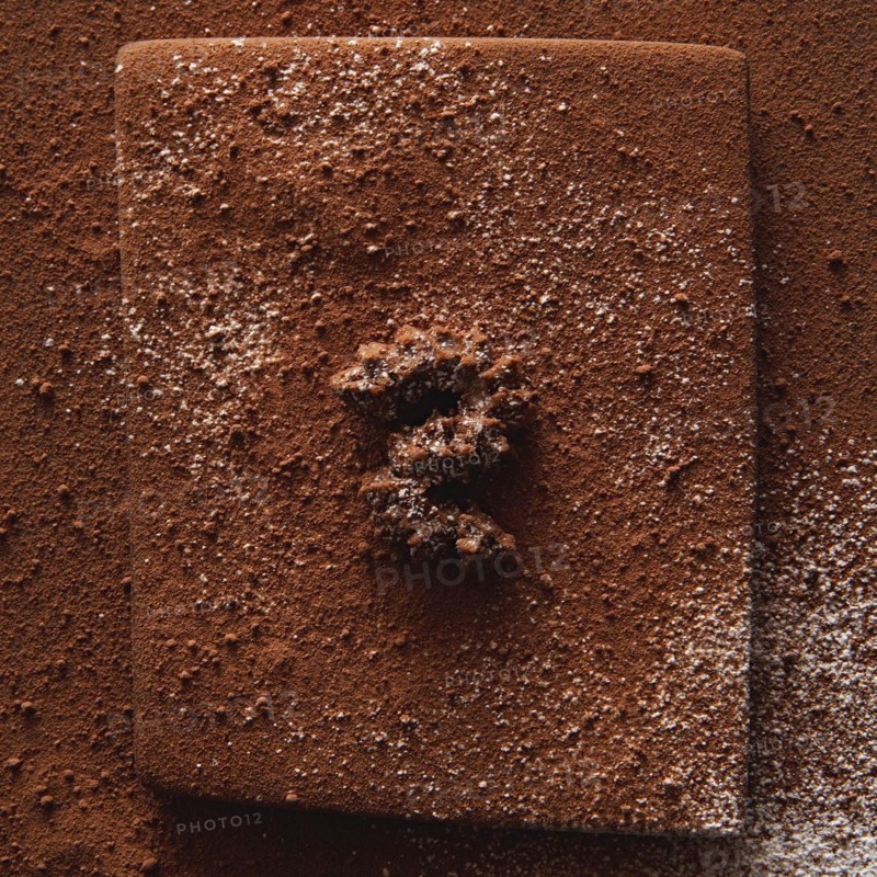 Spritzgebaeck dark with chocolate on cocoa powder