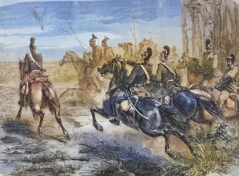Pursuit of French balloon post by Bavarian soldiers