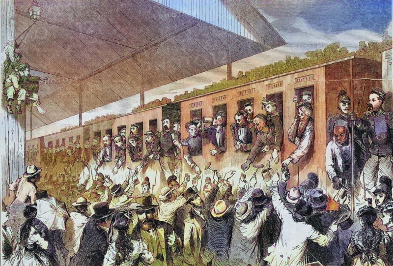 French prisoners of war at the railway station in Munich