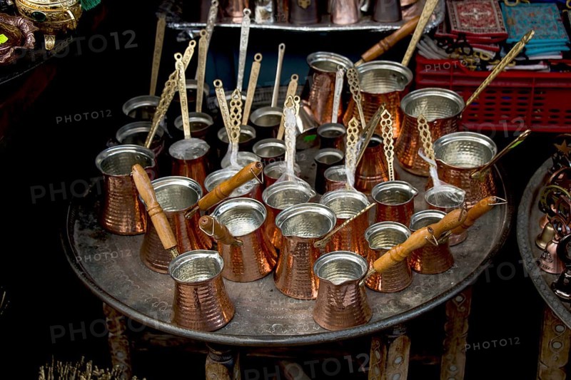 Turkish coffee pots made of metal in a traditional style