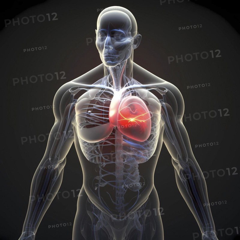 Transparent human looking at the heart