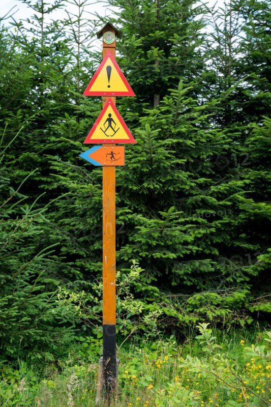 Blue marking of the cross-country skiing trail Polish mountains