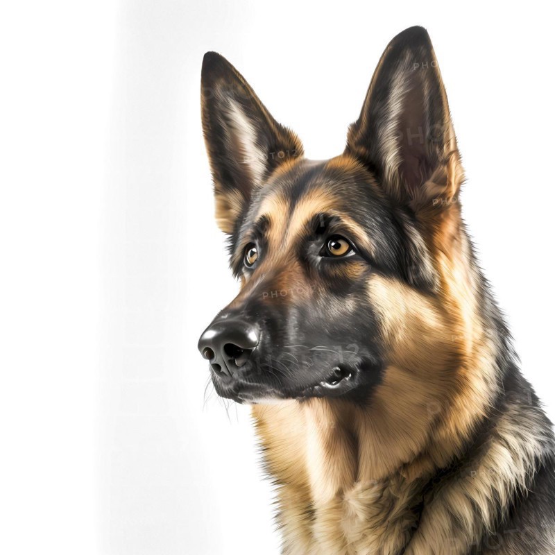 Portrait of a german shepherd in front of a white background. AI generated Art