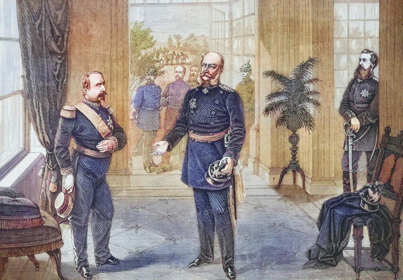 Capture of Napoleon III by king Wilhelm in castle Bellevue near Sedan
