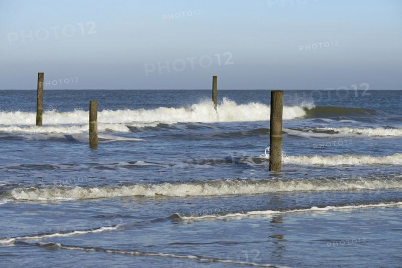 Leaking waves on the North Beach with boundary piles