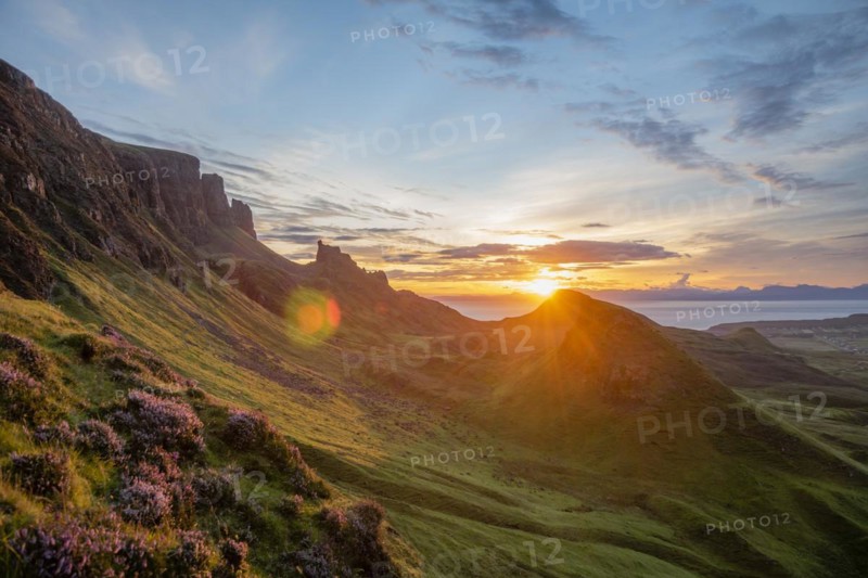View of rocky landscape Quiraing at sunrise