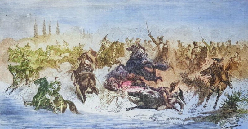Attack of the 13th Prussian Hussar Regiment on French cuirassiers at Beaumont