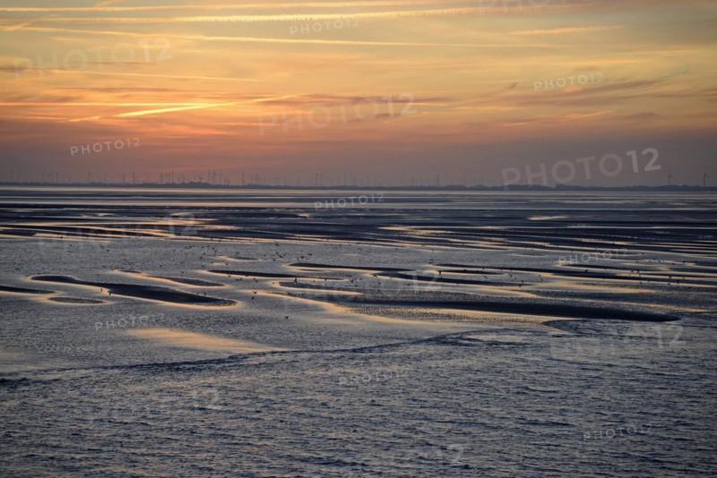 View over the Wadden Sea at low tide to the mainland